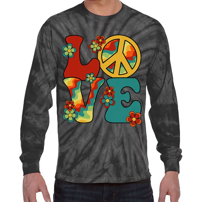 Love Peace Sign 60S 70S Costume Party Outfit Groovy Hippie Tie-Dye Long Sleeve Shirt