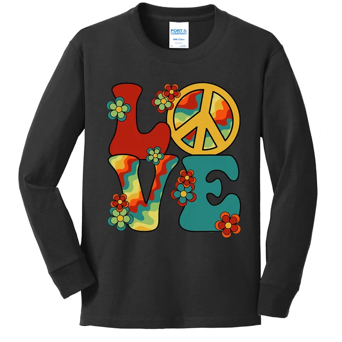 Love Peace Sign 60S 70S Costume Party Outfit Groovy Hippie Kids Long Sleeve Shirt