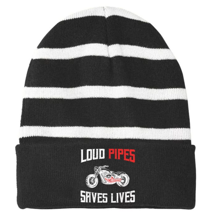 Loud Pipes Saves Lives Biker Striped Beanie with Solid Band