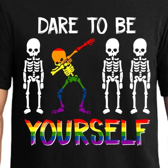 Lgbt Pride Skeleton Dabbing Dare To Be Yourself Outfit Gift Pajama Set