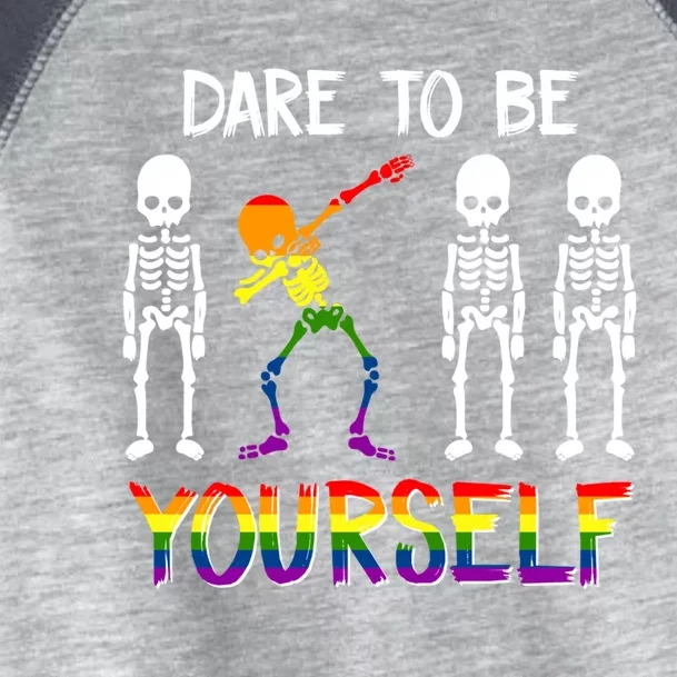 Lgbt Pride Skeleton Dabbing Dare To Be Yourself Outfit Gift Toddler Fine Jersey T-Shirt