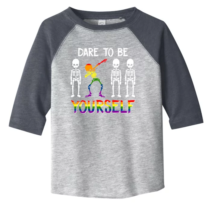 Lgbt Pride Skeleton Dabbing Dare To Be Yourself Outfit Gift Toddler Fine Jersey T-Shirt