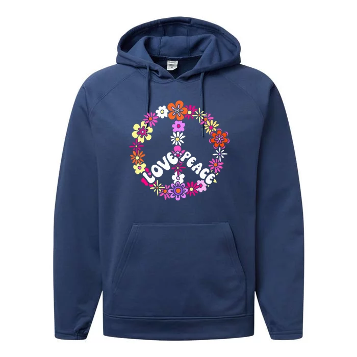 Love Peace Sign 60s Retro Peace 60s Hippie Flower Peace Performance Fleece Hoodie