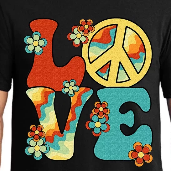 Love Peace Sign 60s 70s Costume Party Outfit Groovy Hippie Pajama Set