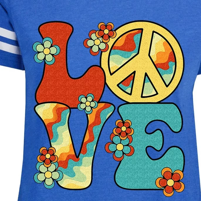 Love Peace Sign 60s 70s Costume Party Outfit Groovy Hippie Enza Ladies Jersey Football T-Shirt