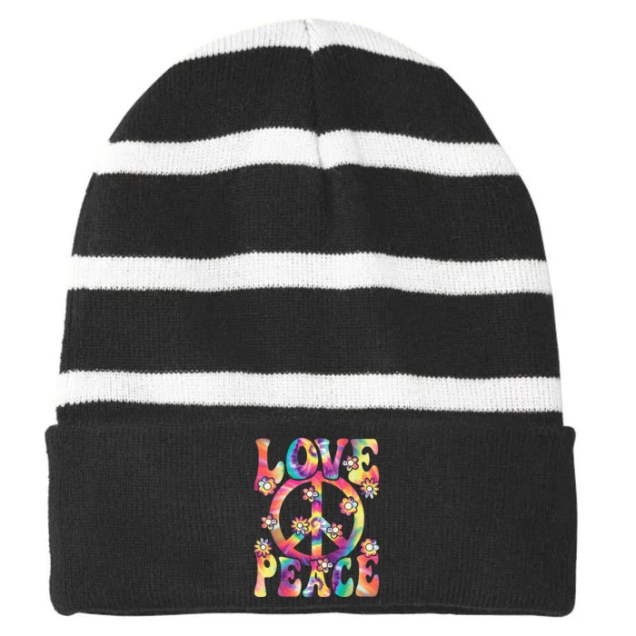 Love Peace Sign 60s 70s Outfit Hippie Costume Striped Beanie with Solid Band