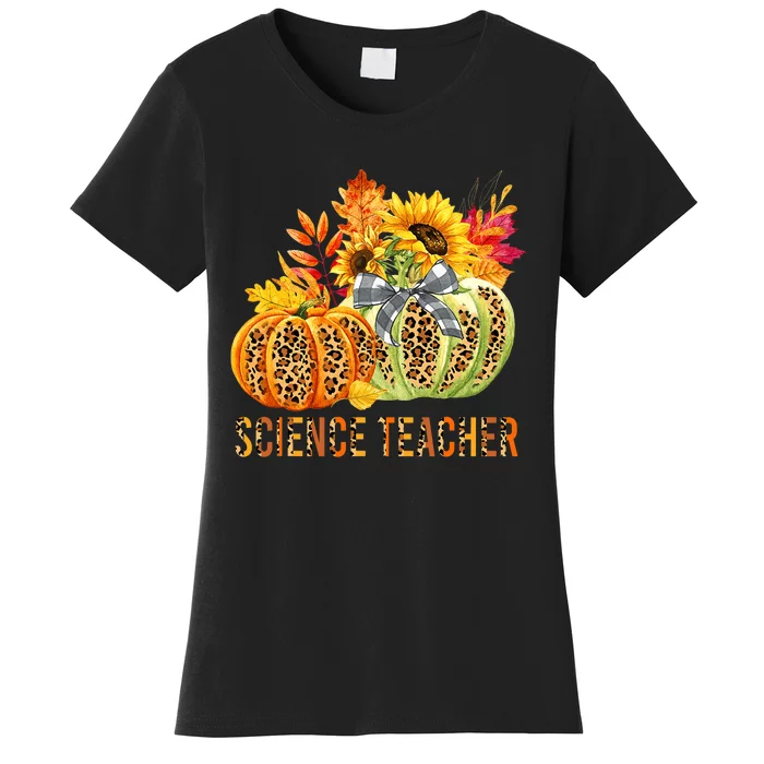 Leopard Pumpkins Science Teacher Fall Autumn Thanksgiving Women's T-Shirt