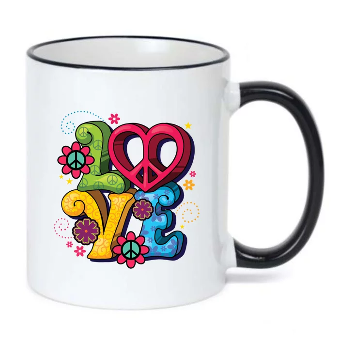 Love Peace Symbol Flower Power Hippie Floral Peace Sign Cute Gift Black Color Changing Mug