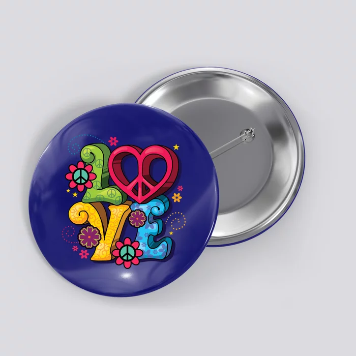 Love Peace Symbol Flower Power Hippie Floral Peace Sign Cute Gift Button