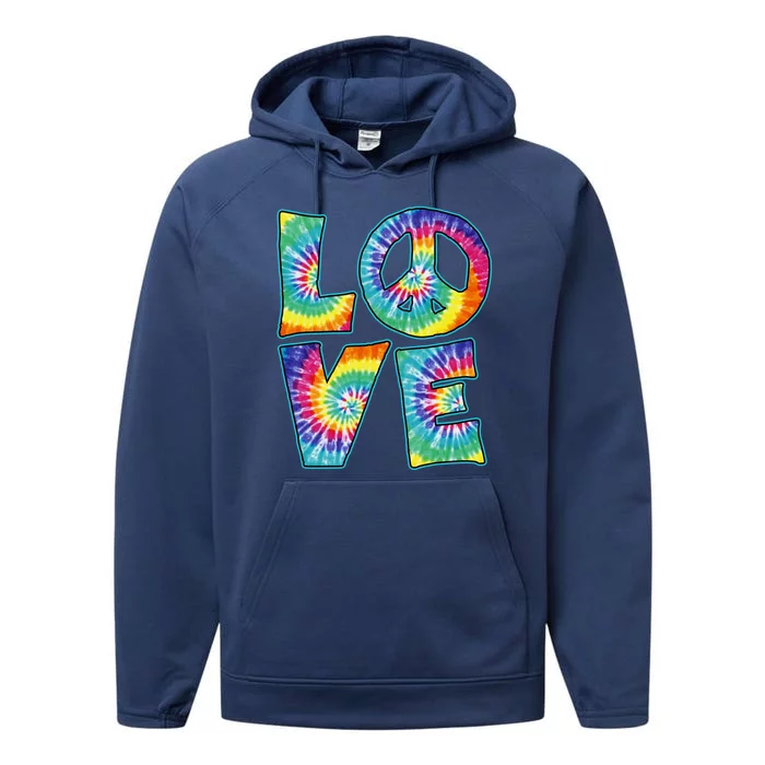 Love Peace Sign 60s 70s Tie Dye Hippie Hippy Funny Gift Performance Fleece Hoodie