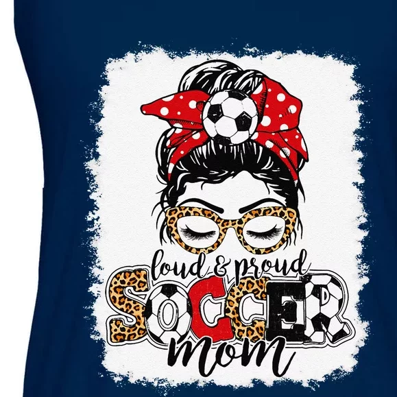 Loud & Proud Soccer Mom Messy Bun Mothers Leopard Bleached Ladies Essential Flowy Tank