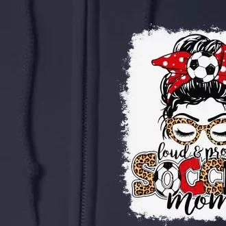 Loud & Proud Soccer Mom Messy Bun Mothers Leopard Bleached Full Zip Hoodie