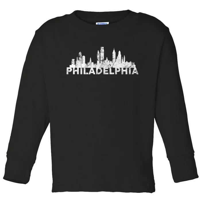 Love Philadelphia Skyline Downtown Cityscape Philly Souvenir Toddler Long Sleeve Shirt