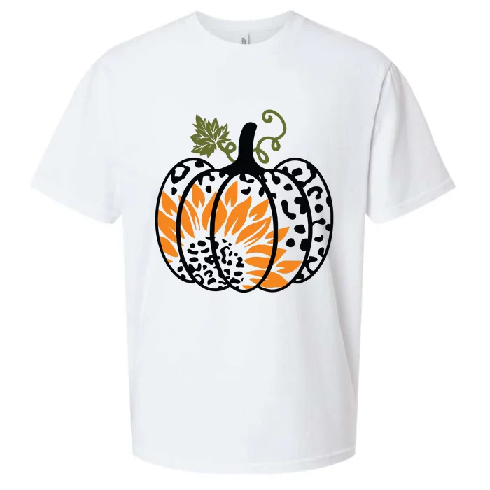 Leopard Pumpkin Sunflower Fall Autumn Halloween Thanksgiving Sueded Cloud Jersey T-Shirt