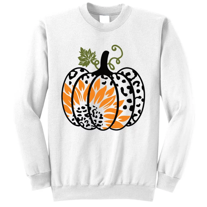 Leopard Pumpkin Sunflower Fall Autumn Halloween Thanksgiving Sweatshirt