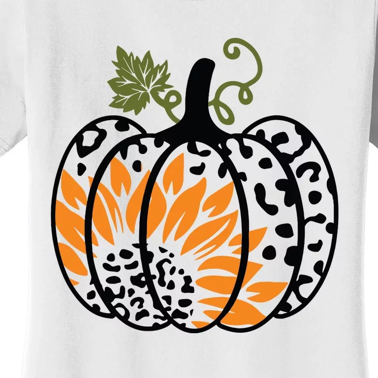 Leopard Pumpkin Sunflower Fall Autumn Halloween Thanksgiving Women's T-Shirt