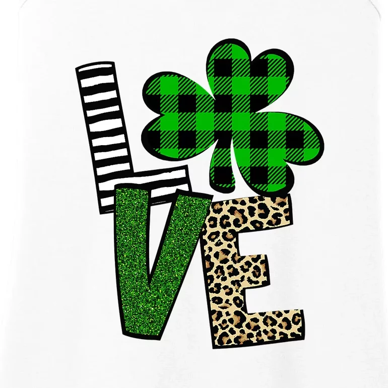 LOVE Plaid Shamrock Leopard Camouflage Fun St Patricks Day Ladies Essential Tank