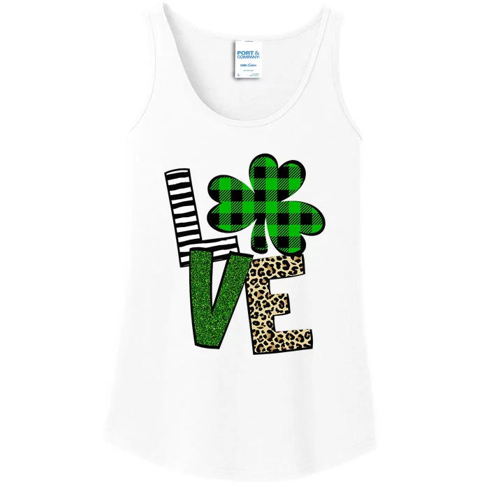 LOVE Plaid Shamrock Leopard Camouflage Fun St Patricks Day Ladies Essential Tank