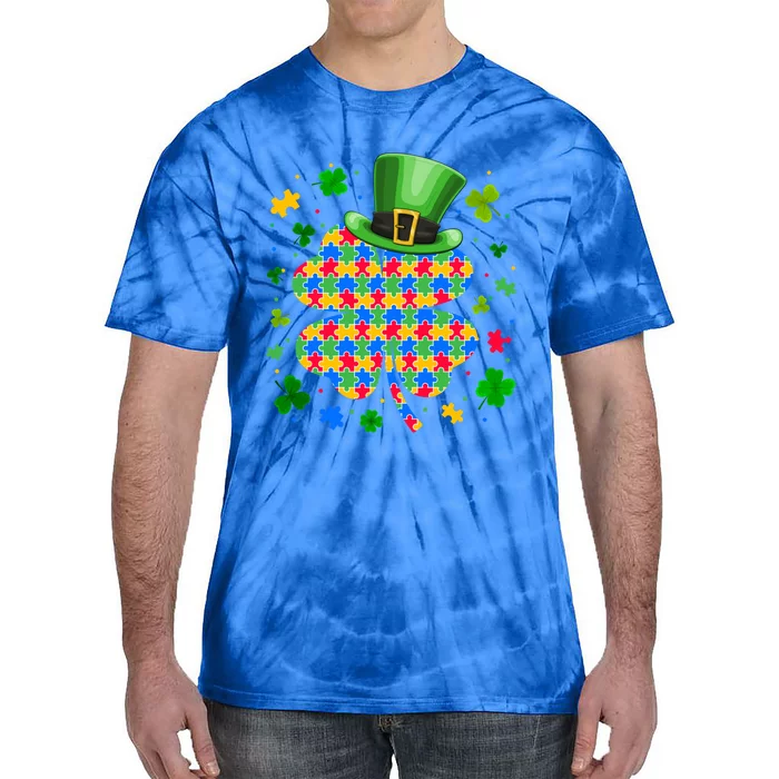 Leprechaun Puzzle Shamrock Autism Awareness St Patricks Day Gift Tie-Dye T-Shirt