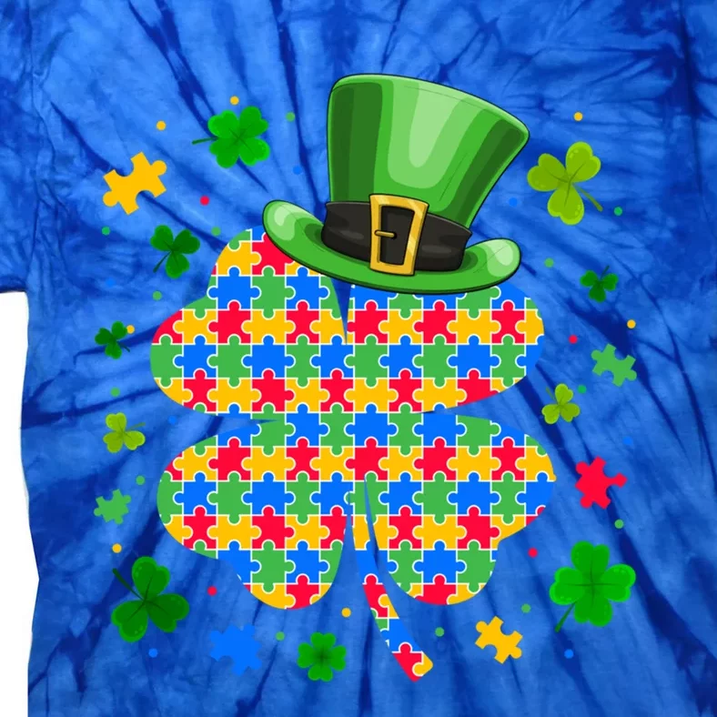 Leprechaun Puzzle Shamrock Autism Awareness St Patricks Day Gift Tie-Dye T-Shirt