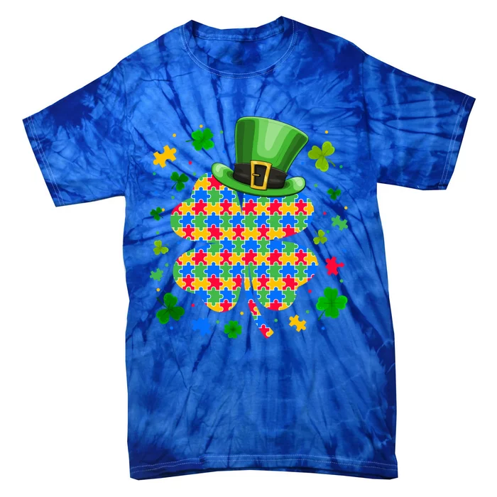 Leprechaun Puzzle Shamrock Autism Awareness St Patricks Day Gift Tie-Dye T-Shirt