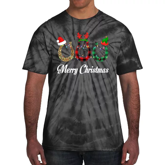 Leopard Plaid Santa Hat Horse Xmas Gift Tie-Dye T-Shirt