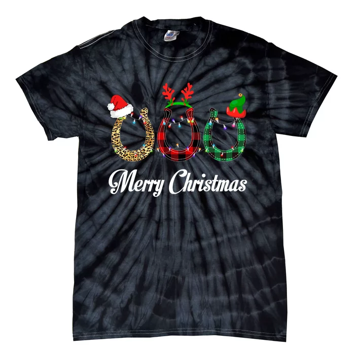 Leopard Plaid Santa Hat Horse Xmas Gift Tie-Dye T-Shirt