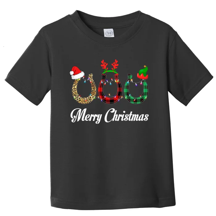 Leopard Plaid Santa Hat Horse Xmas Gift Toddler T-Shirt