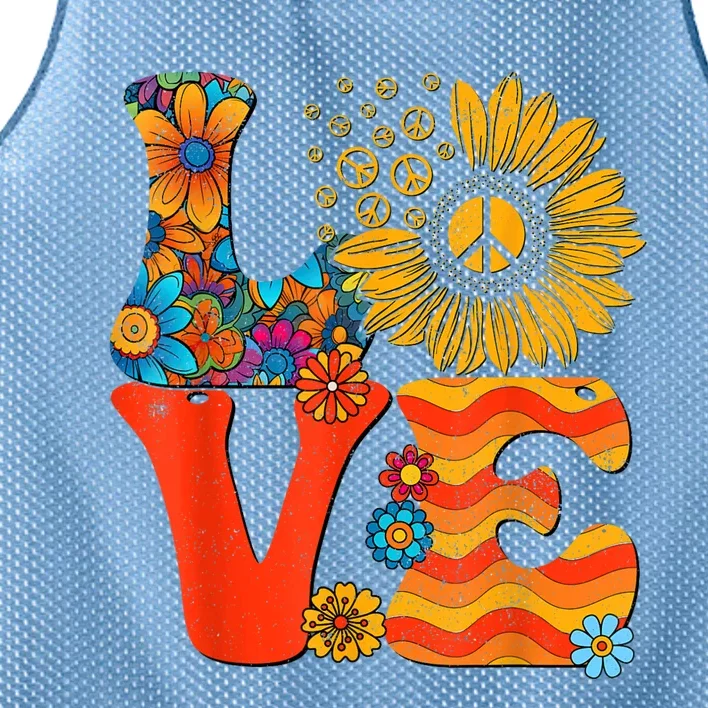 Love Peace Sign 60s 70s Costume Party Outfit Groovy Hippie Mesh Reversible Basketball Jersey Tank