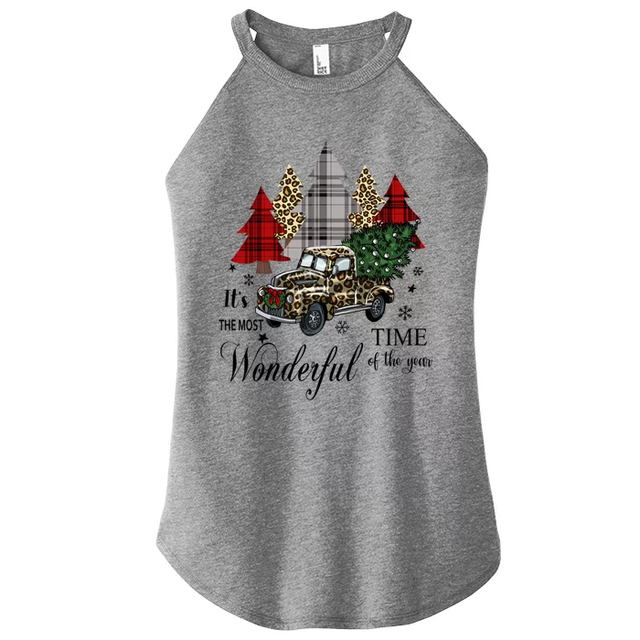 Leopard Print Truck Christmas Tree Cute Christmas Gift Women’s Perfect Tri Rocker Tank