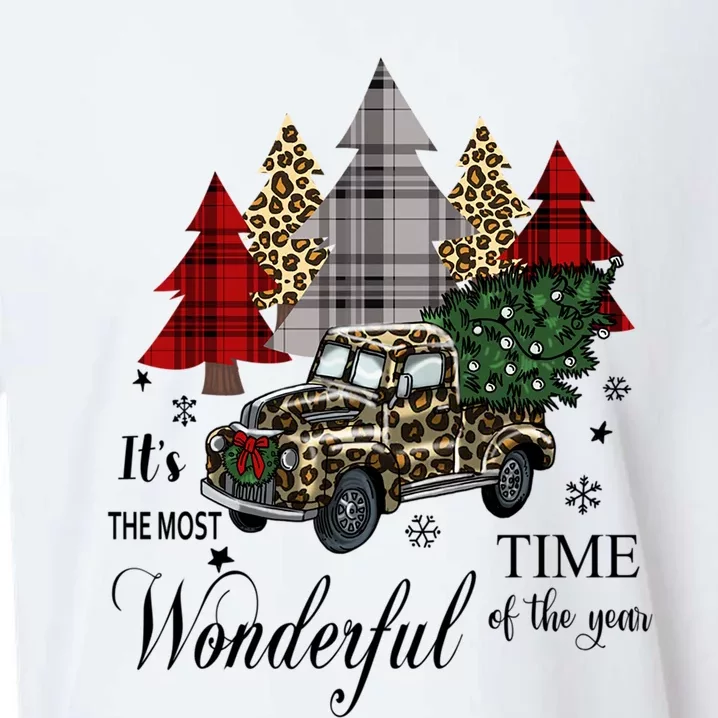 Leopard Print Truck Christmas Tree Cute Christmas Gift Sueded Cloud Jersey T-Shirt