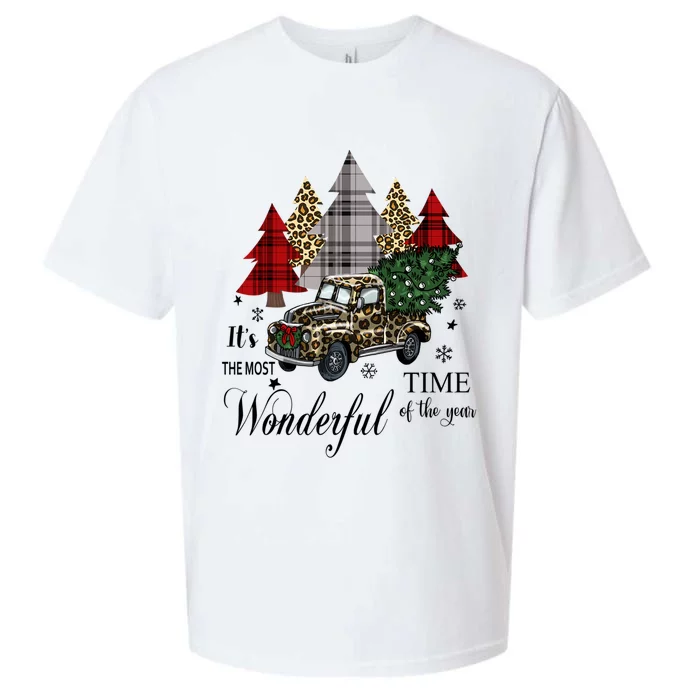 Leopard Print Truck Christmas Tree Cute Christmas Gift Sueded Cloud Jersey T-Shirt