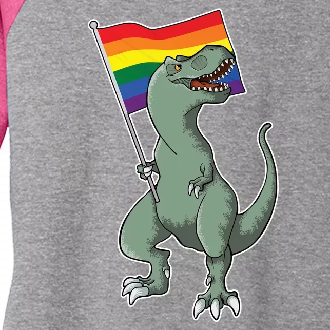 LGBT Pride TRex Dinosaur Women's Tri-Blend 3/4-Sleeve Raglan Shirt