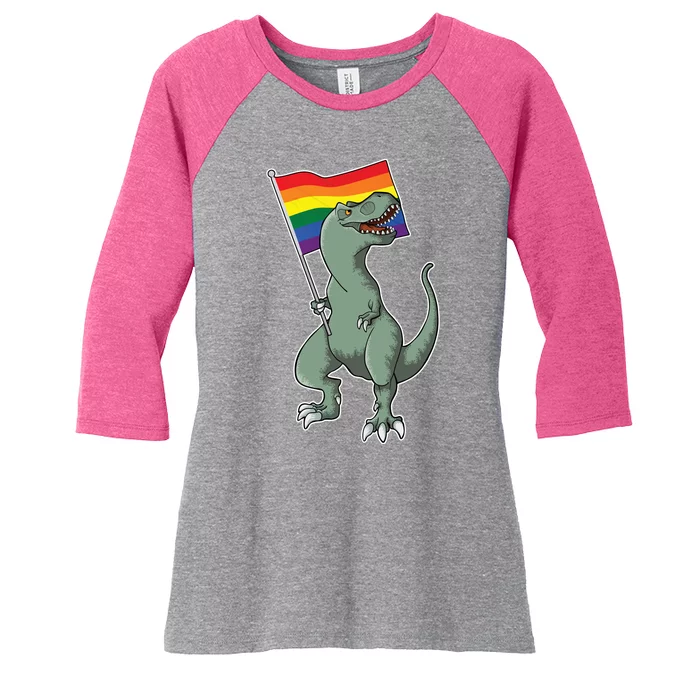 LGBT Pride TRex Dinosaur Women's Tri-Blend 3/4-Sleeve Raglan Shirt