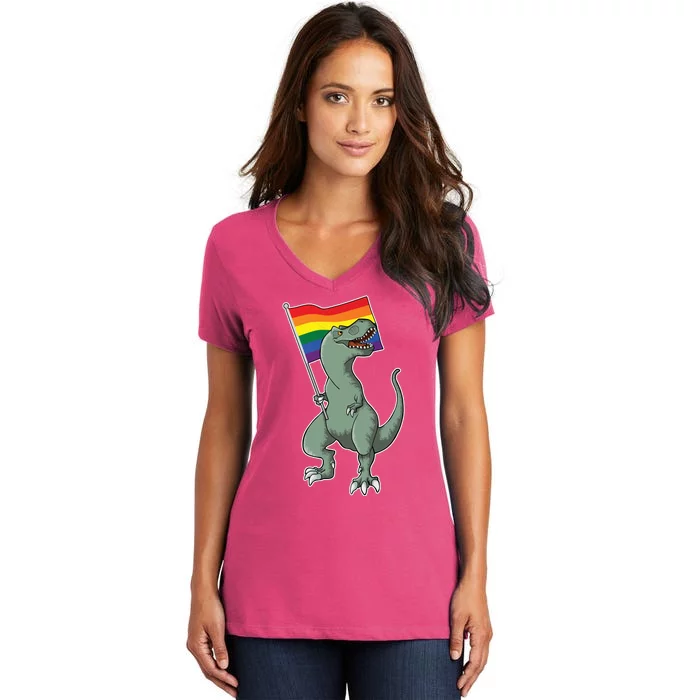 LGBT Pride TRex Dinosaur Women's V-Neck T-Shirt