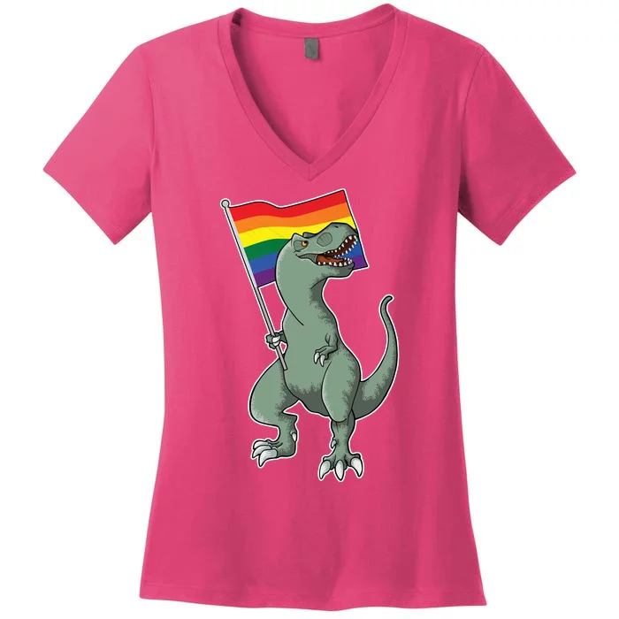 LGBT Pride TRex Dinosaur Women's V-Neck T-Shirt