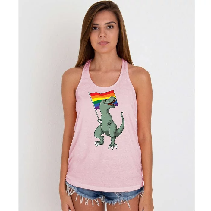 LGBT Pride TRex Dinosaur Women's Knotted Racerback Tank