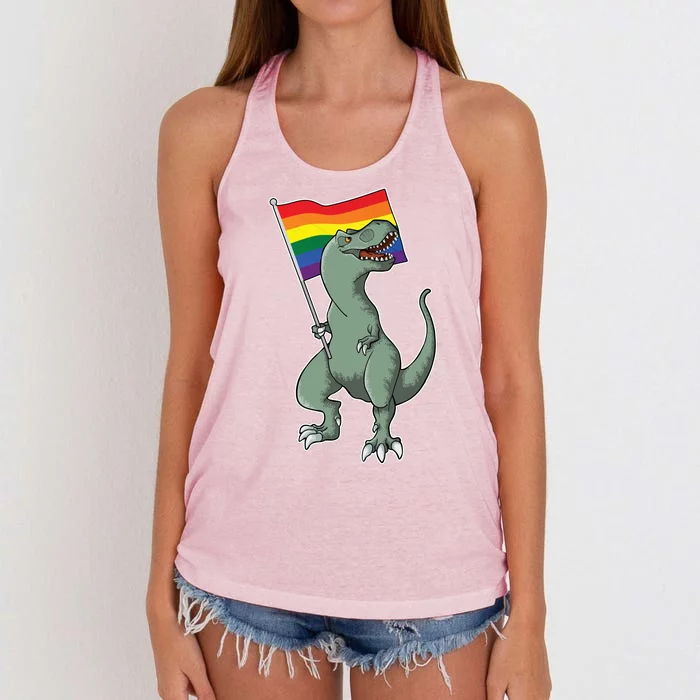 LGBT Pride TRex Dinosaur Women's Knotted Racerback Tank