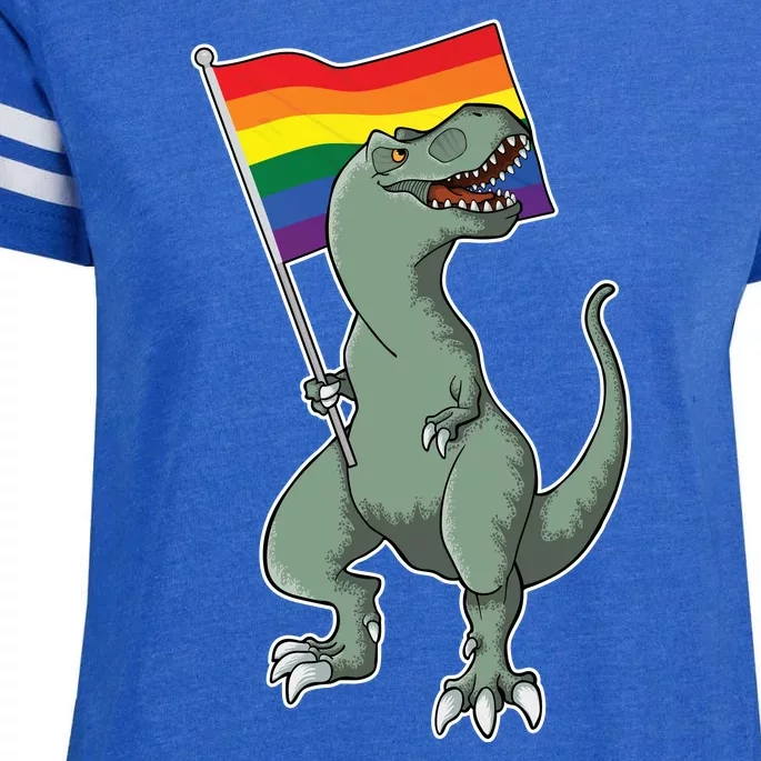 LGBT Pride TRex Dinosaur Enza Ladies Jersey Football T-Shirt