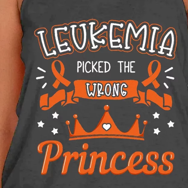 Leukemia Picked The Wrong Princess Cancer Awareness Women's Knotted Racerback Tank