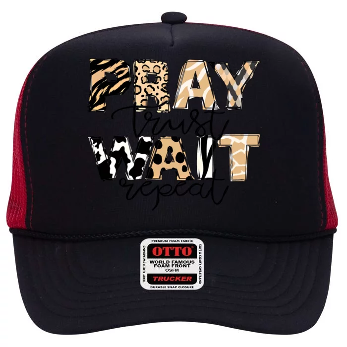 Leopard Pray Trust Wait Bible Verse Christian Western Great Gift High Crown Mesh Trucker Hat