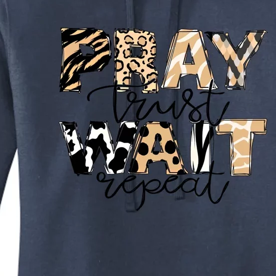 Leopard Pray Trust Wait Bible Verse Christian Western Great Gift Women's Pullover Hoodie