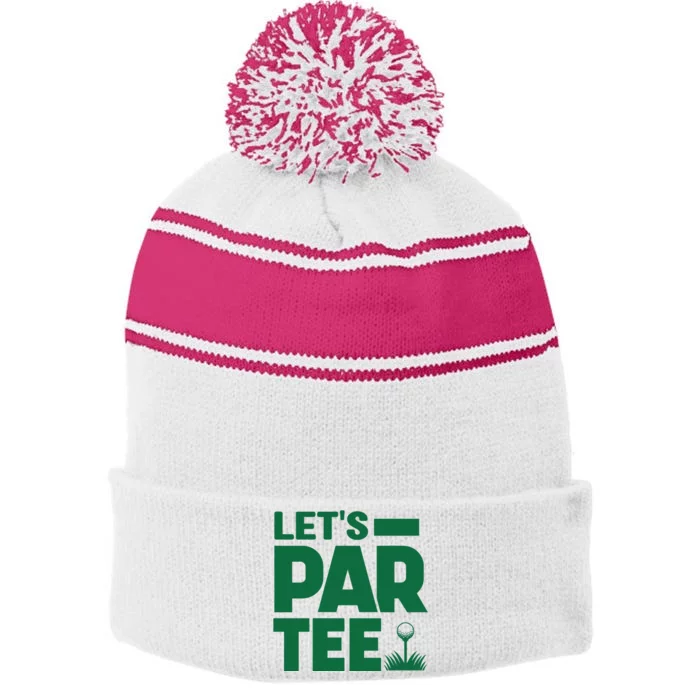 Lets Par Tee Golf Stripe Pom Pom Beanie