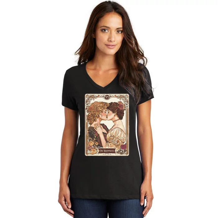 Lesbian Pride Tarot Card And They Were Roommates Women's V-Neck T-Shirt