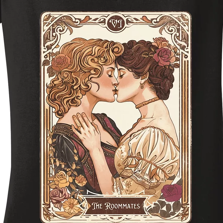 Lesbian Pride Tarot Card And They Were Roommates Women's V-Neck T-Shirt