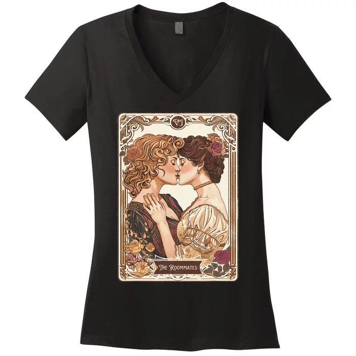 Lesbian Pride Tarot Card And They Were Roommates Women's V-Neck T-Shirt