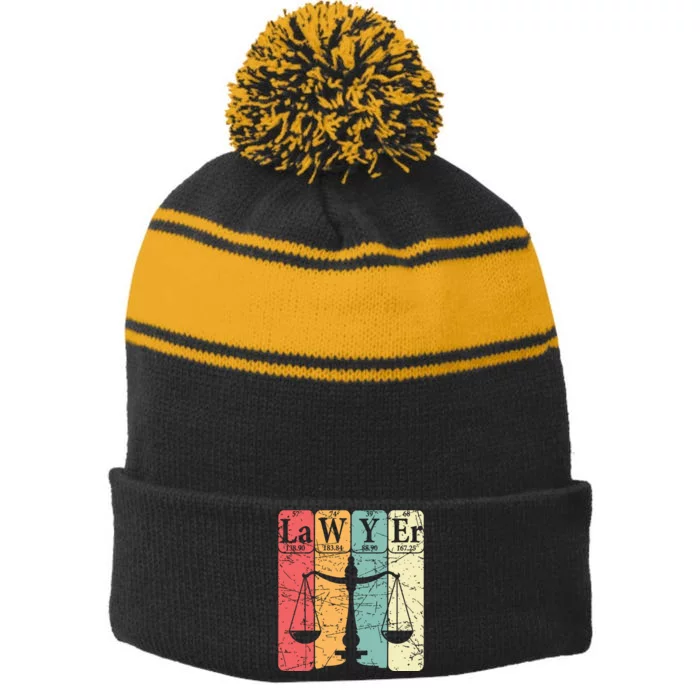 Lawyer Periodic Table Elements Nerd Lawyer Vintage Stripe Pom Pom Beanie