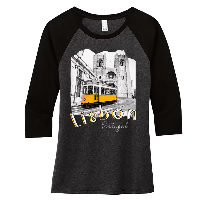 Lisbon Portugal Tram Portuguese Souvenirs Lisboa Lisbon City Women's Tri-Blend 3/4-Sleeve Raglan Shirt