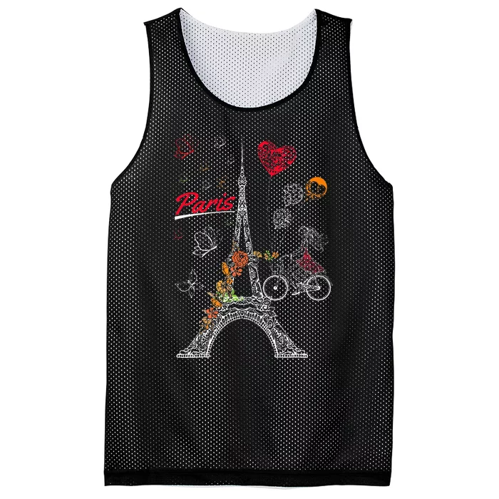 Love Paris Theme Travel France Flower Eiffel Tower Mesh Reversible Basketball Jersey Tank