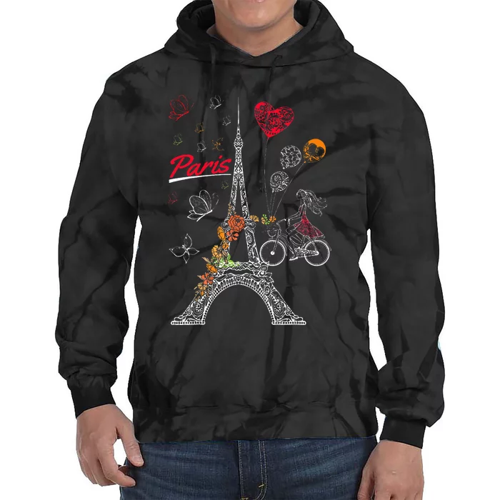 Love Paris Theme Travel France Flower Eiffel Tower Tie Dye Hoodie